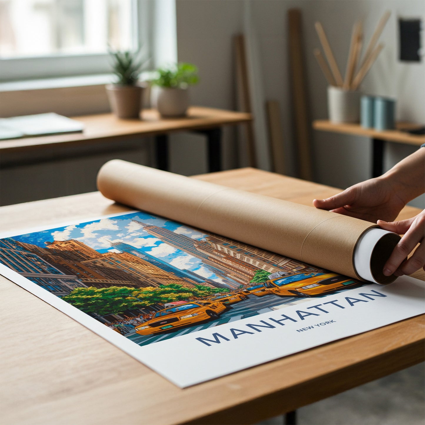 Manhattan Poster - New York Travel Art - Urban Traffic Scene Wall Decor