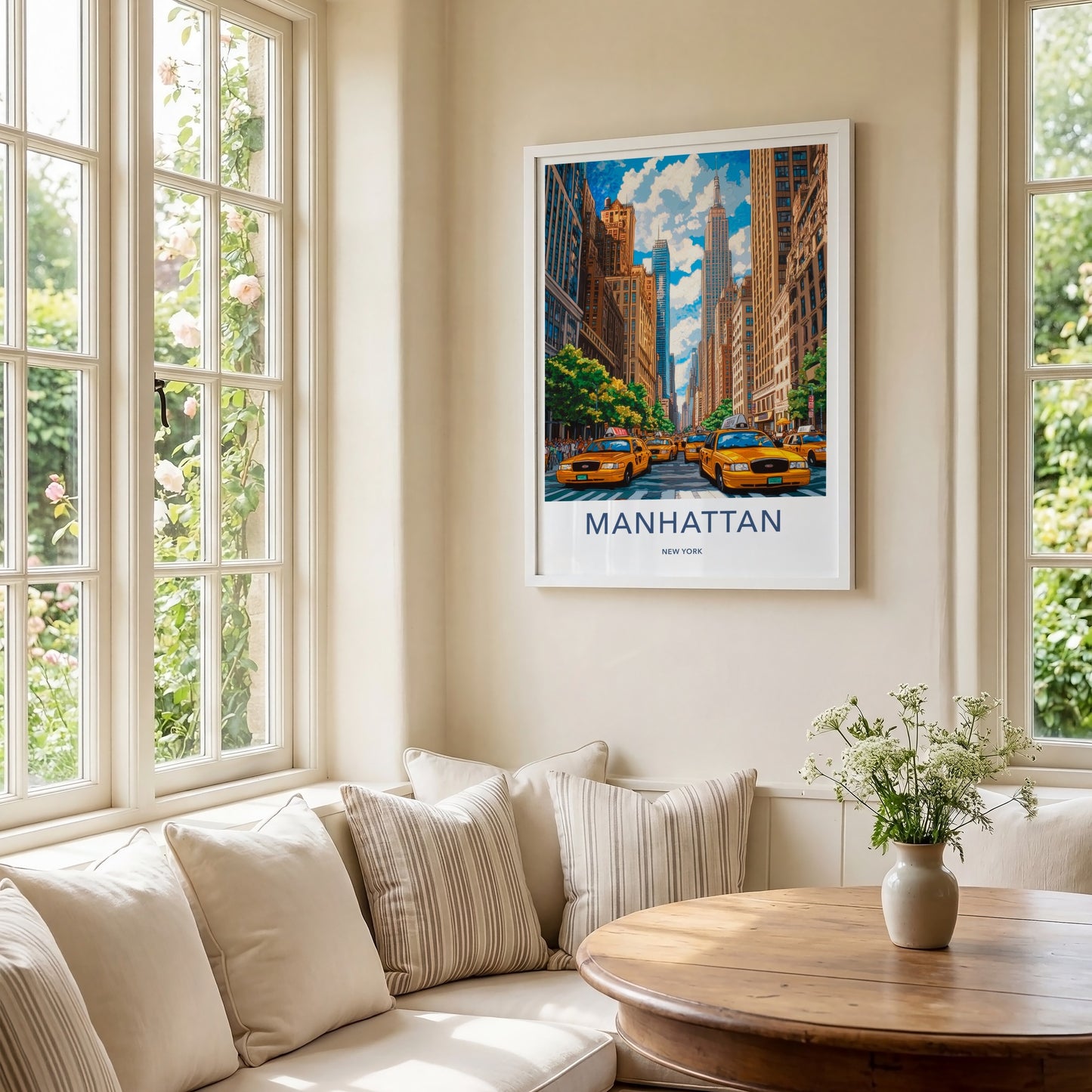 Manhattan Poster - New York Travel Art - Urban Traffic Scene Wall Decor