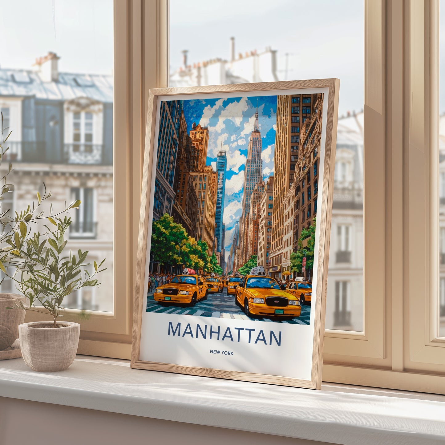 Manhattan Poster - New York Travel Art - Urban Traffic Scene Wall Decor