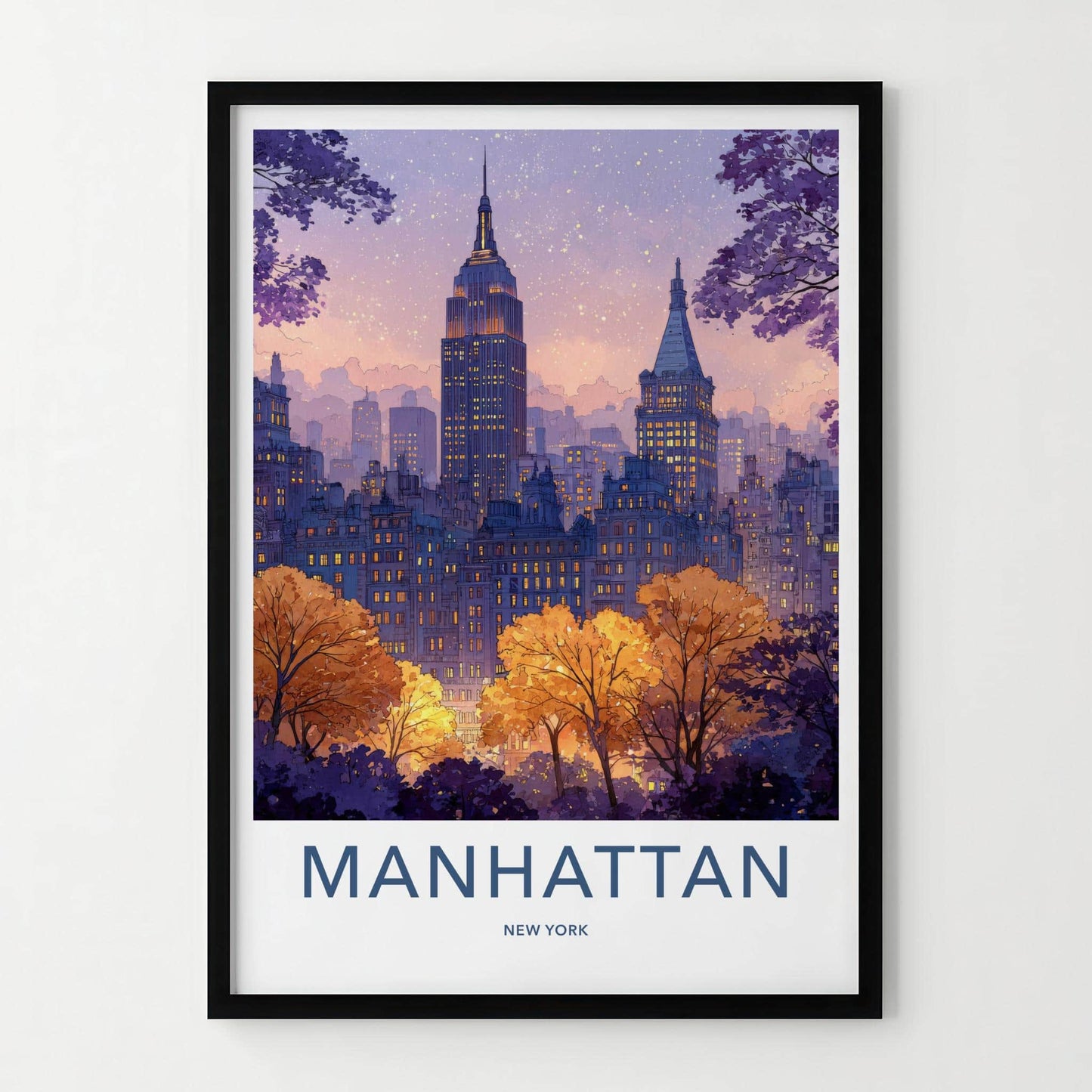 Manhattan Poster - New York Travel Art - Vibrant City Twilight Home Decor