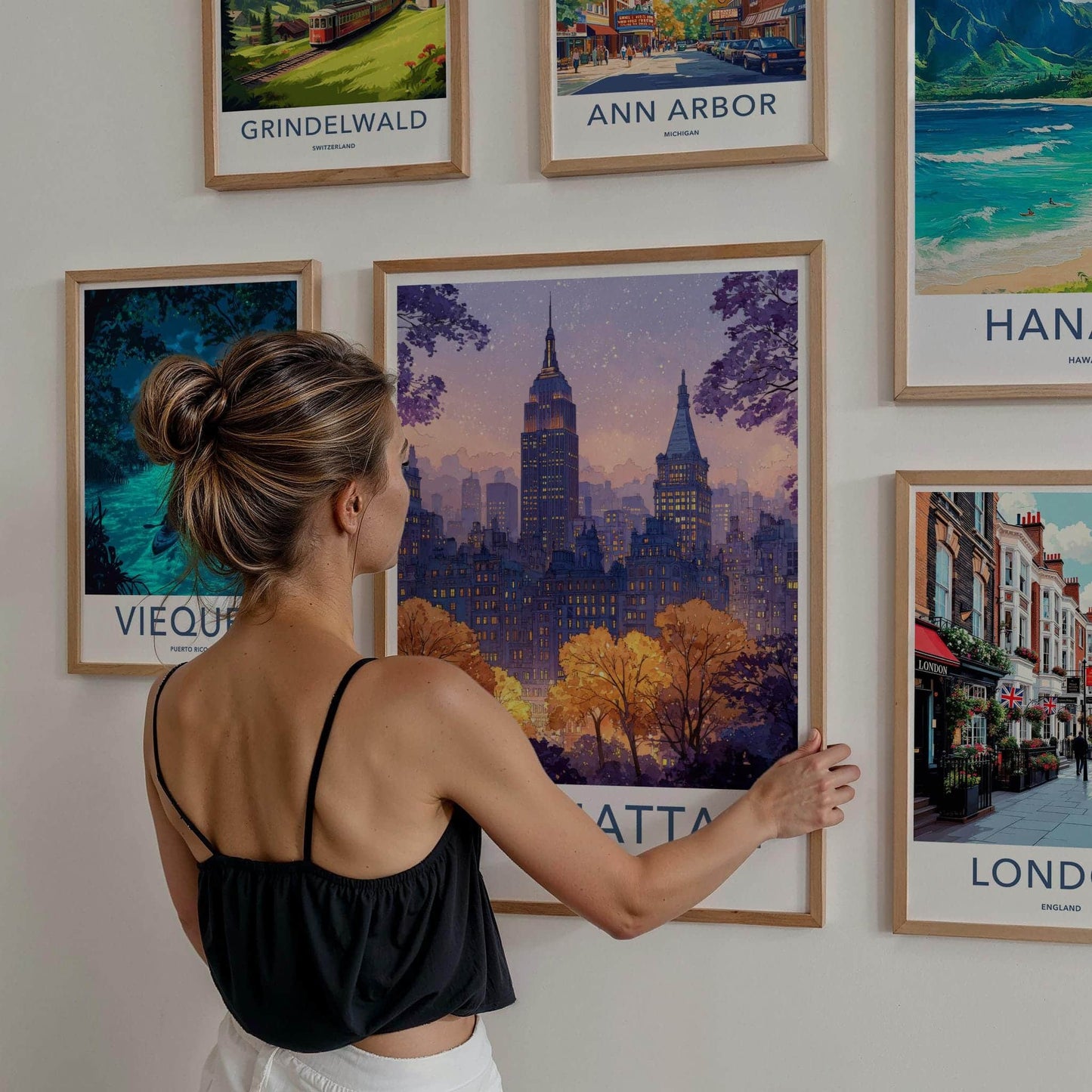 Manhattan Poster - New York Travel Art - Vibrant City Twilight Home Decor