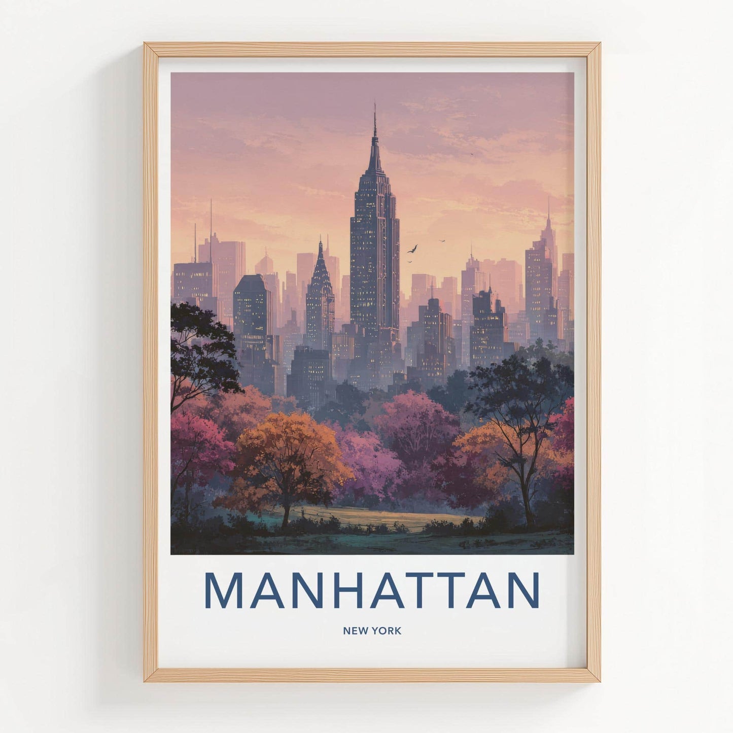 Manhattan Poster - New York Wall Art - Pink Sunset Skyline Home Decor