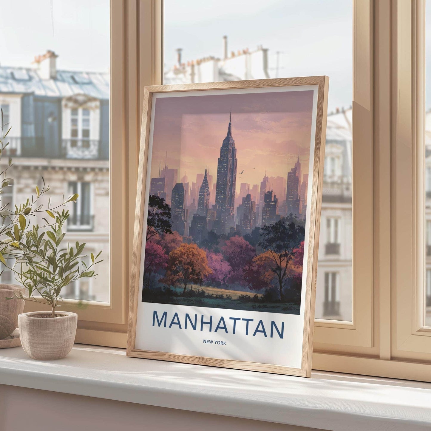 Manhattan Poster - New York Wall Art - Pink Sunset Skyline Home Decor