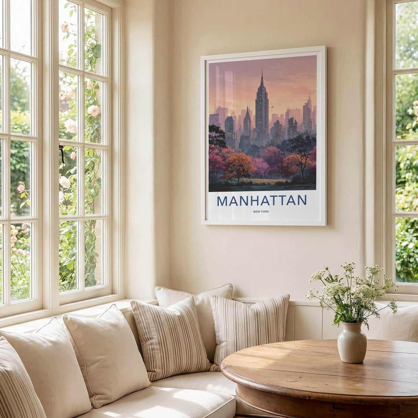 Manhattan Poster - New York Wall Art - Pink Sunset Skyline Home Decor