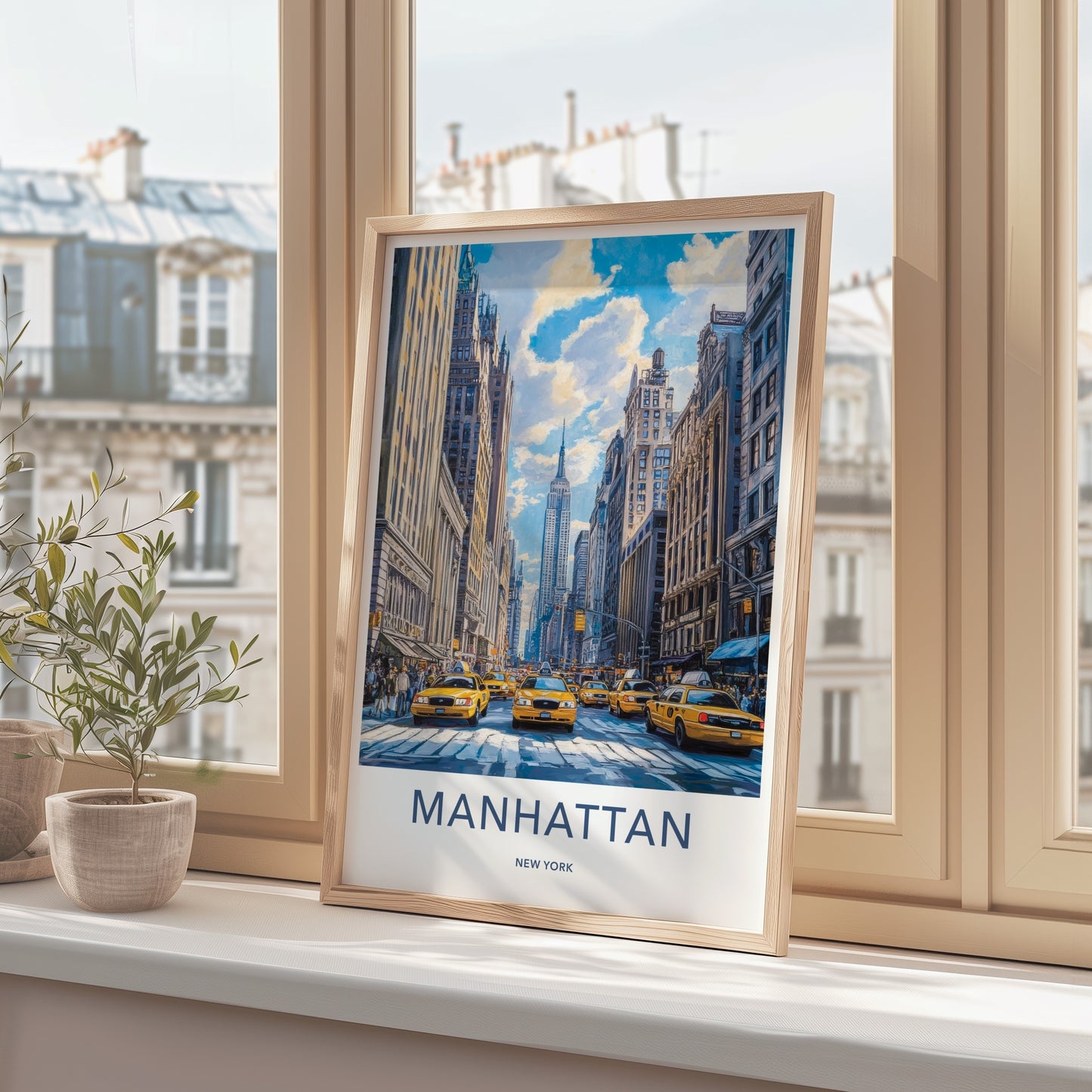 Manhattan Poster - New York Wall Art - Yellow Cab Traffic Home Decor