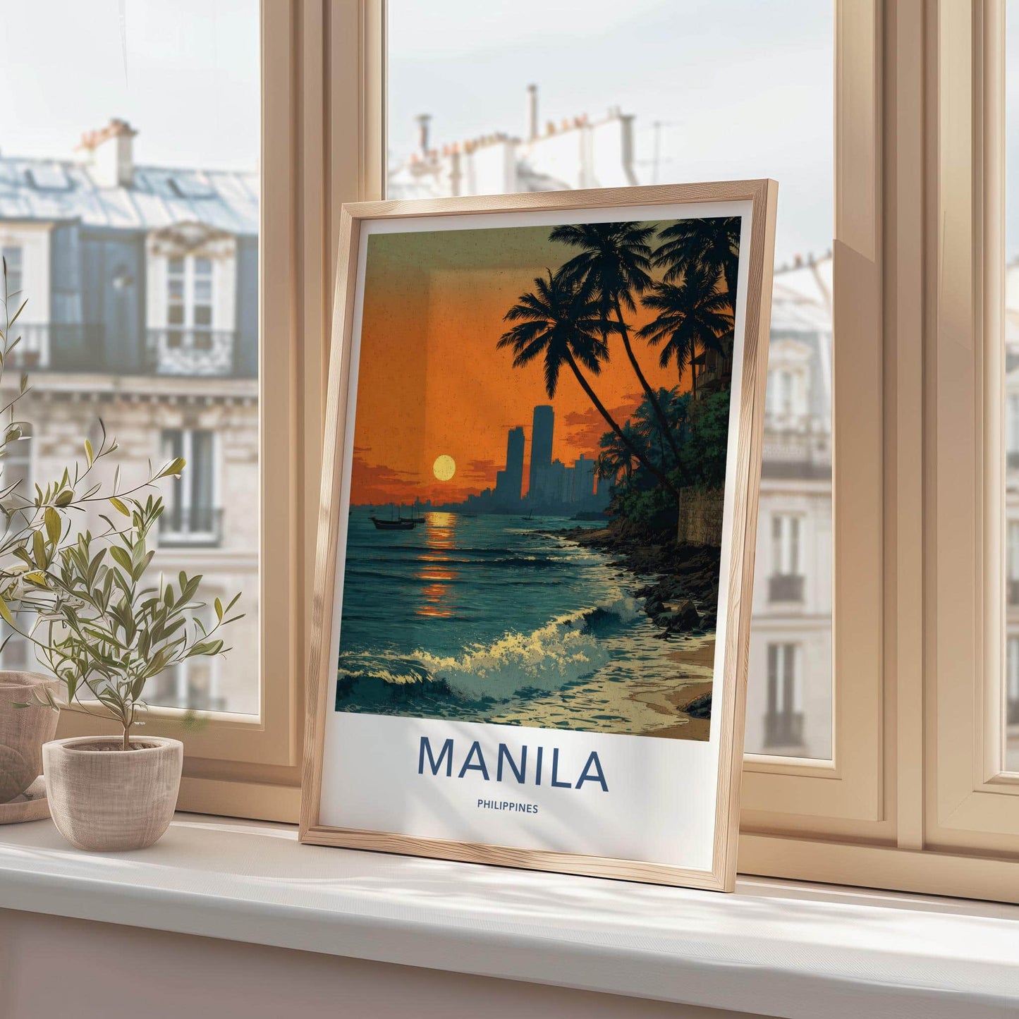 Manila Poster - Philippines Travel Art - Tropical Sunset Coast Home Decor
