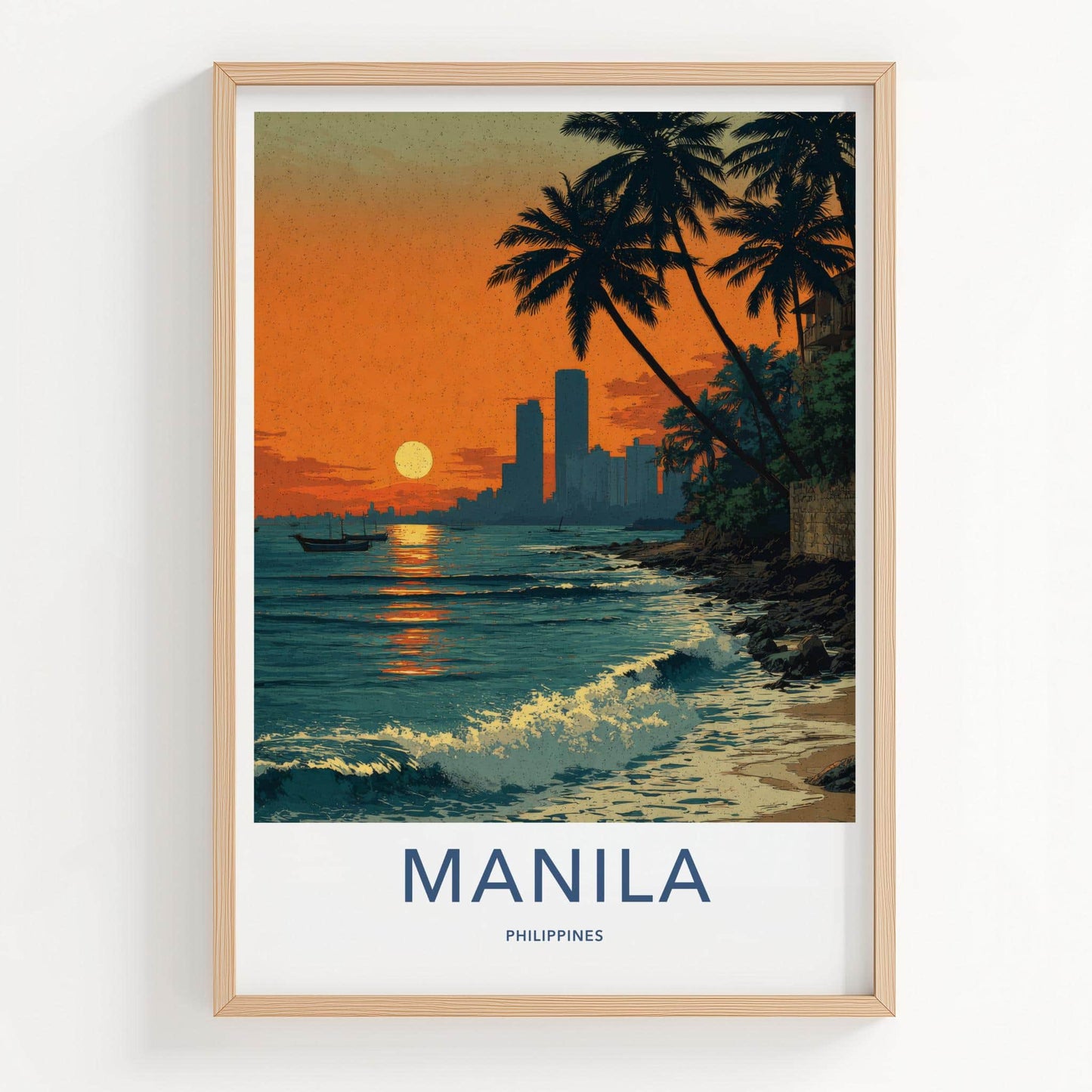 Manila Poster - Philippines Travel Art - Tropical Sunset Coast Home Decor
