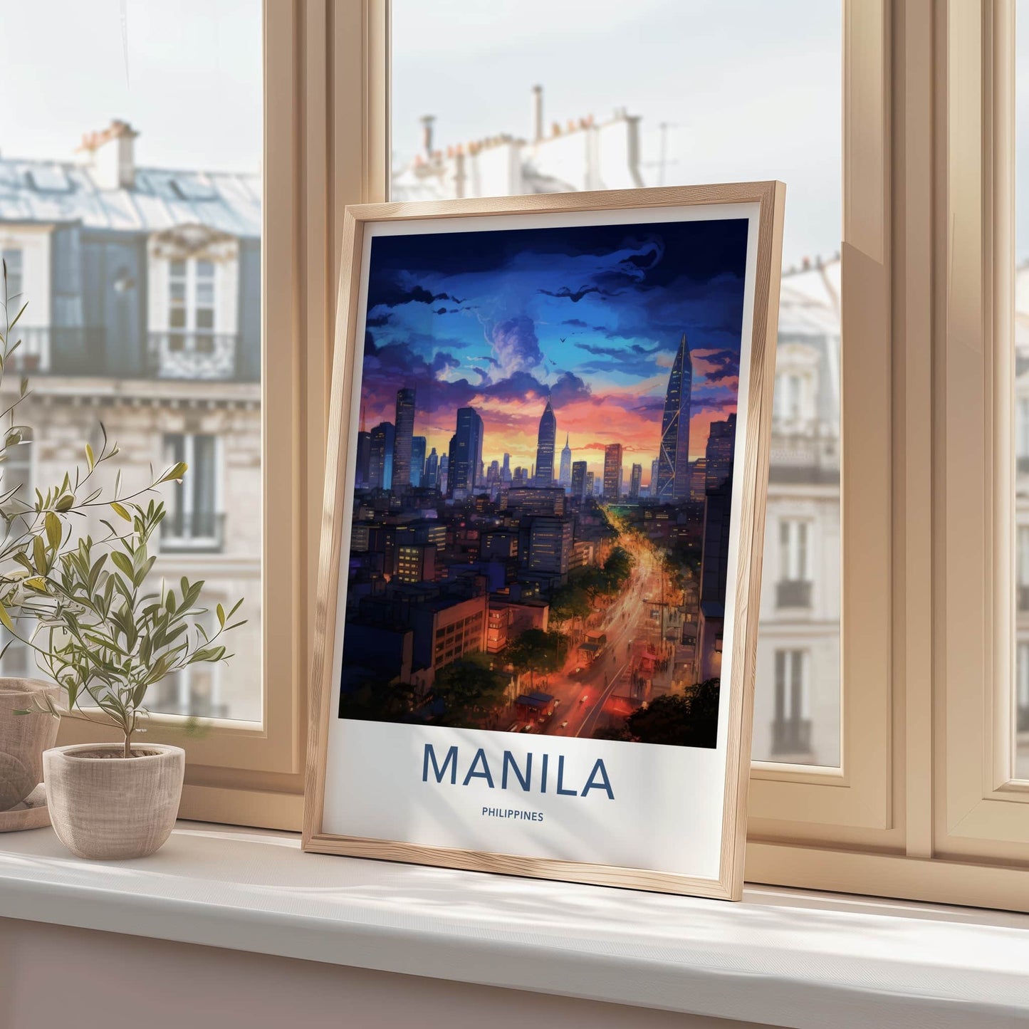 Manila Poster - Philippines Travel Art - Urban Evening Glow Home Decor