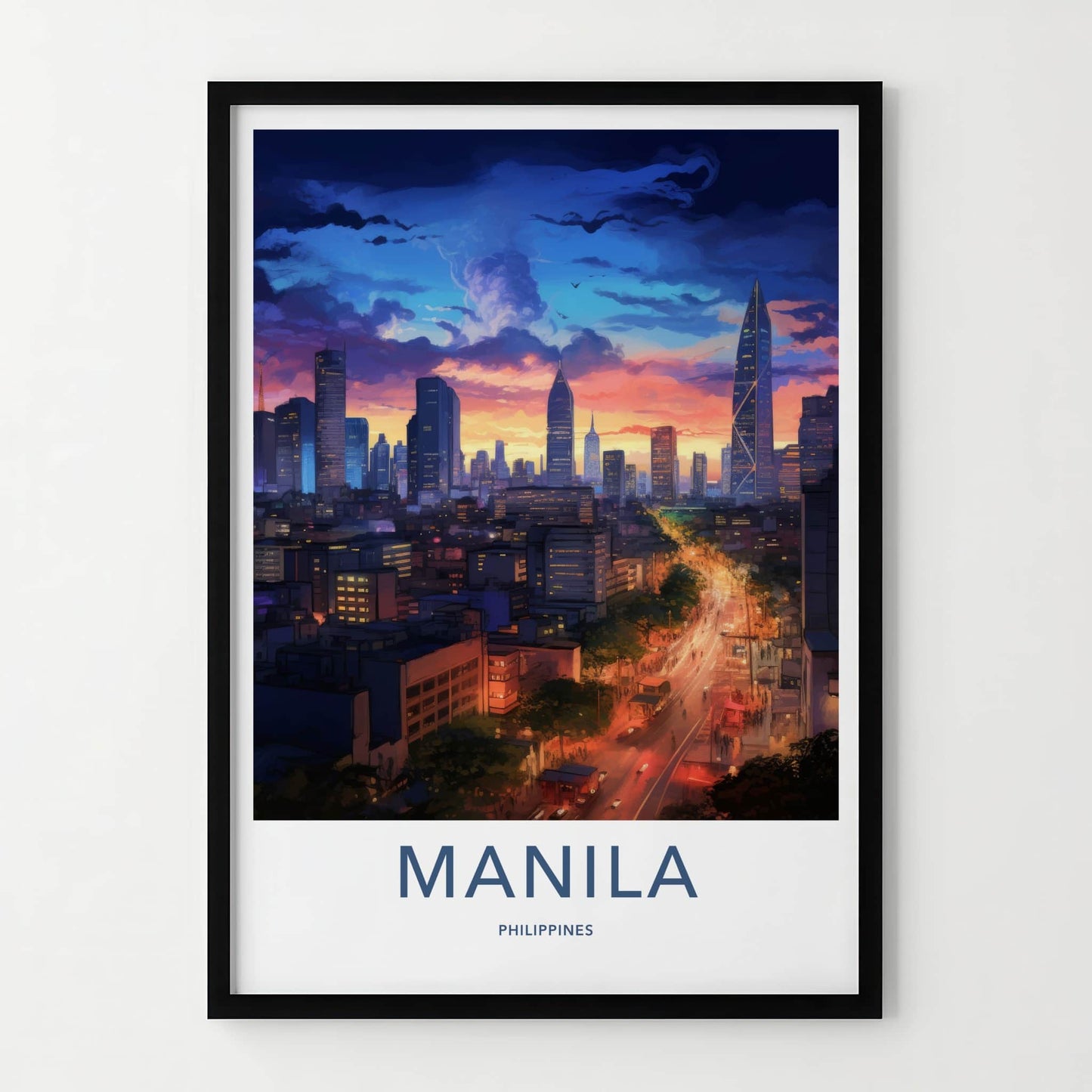 Manila Poster - Philippines Travel Art - Urban Evening Glow Home Decor