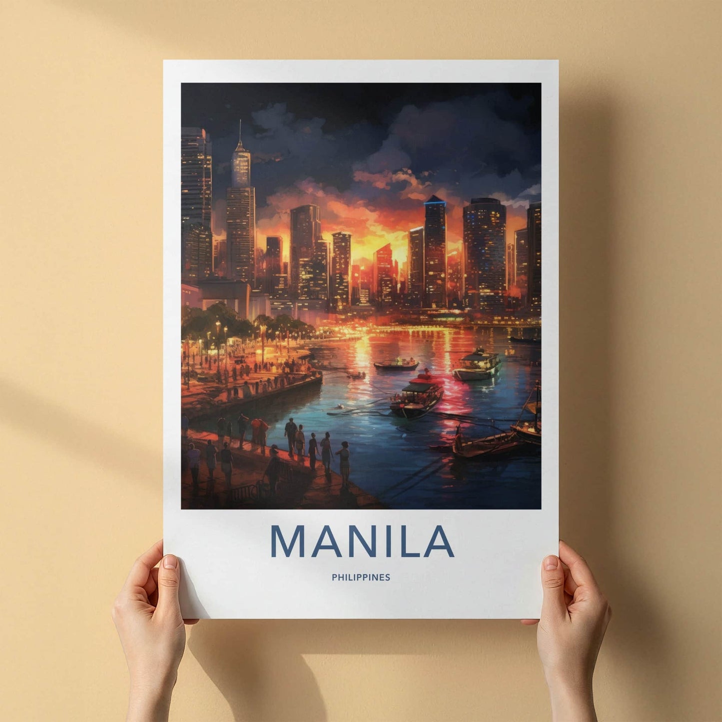 Manila Poster - Philippines Travel Art - Vibrant City Harbor Home Decor
