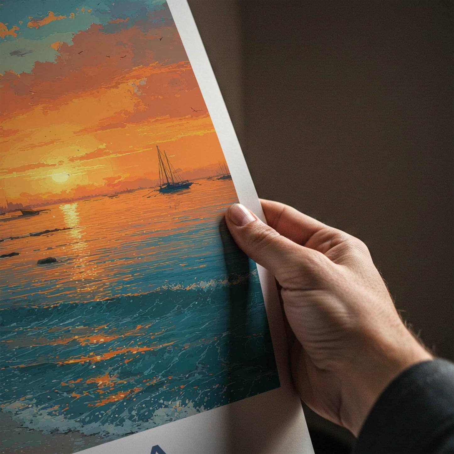 Manila Poster - Philippines Travel Print - Sunset Ocean Waves Framed Art