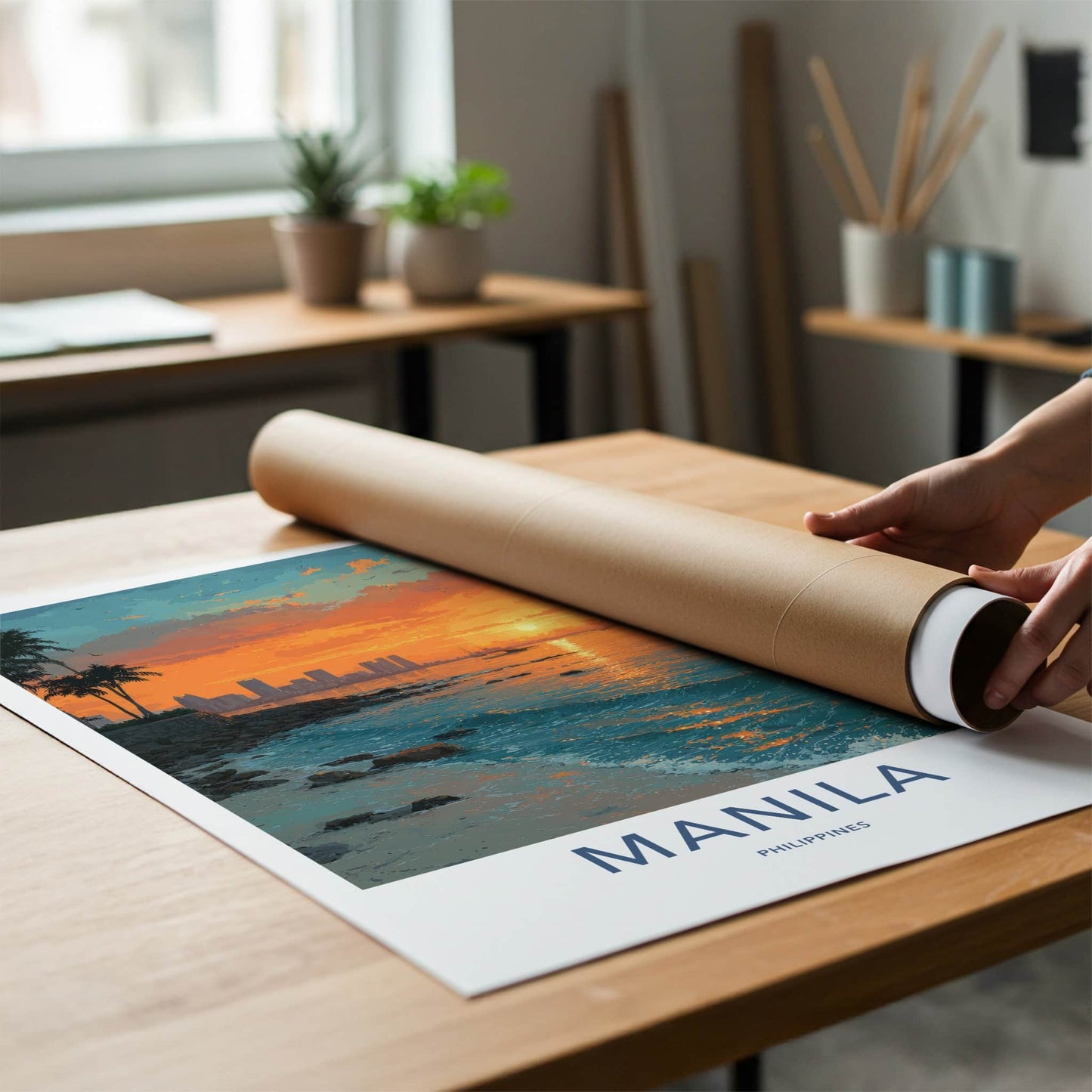 Manila Poster - Philippines Travel Print - Sunset Ocean Waves Framed Art