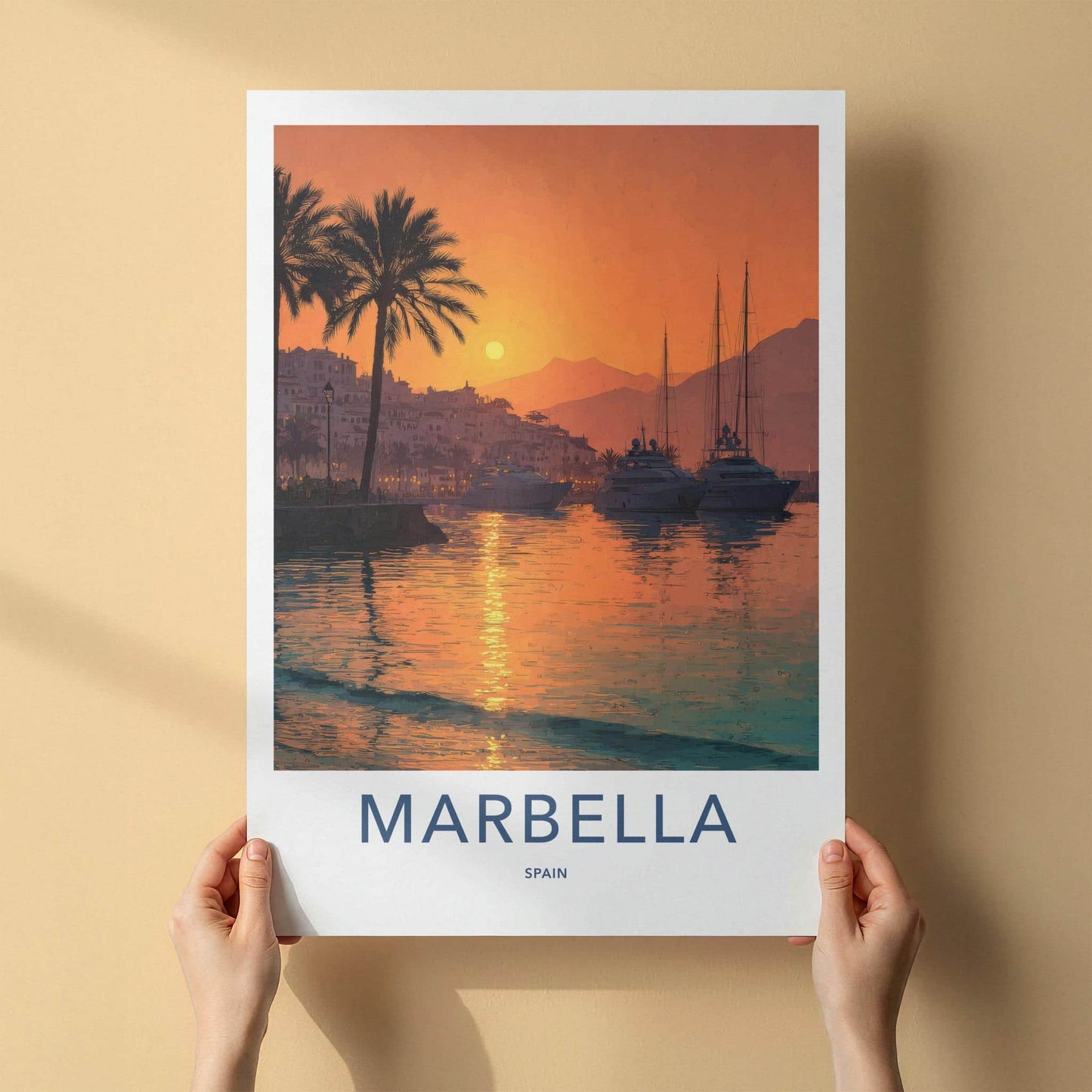 Marbella Poster - Spain Travel Art - Coastal Sunset Harbor Home Decor