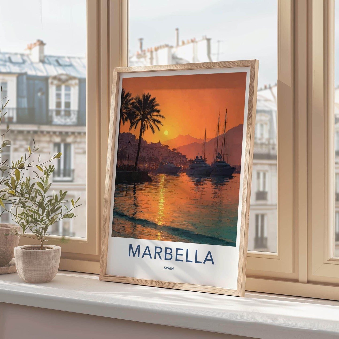 Marbella Poster - Spain Travel Art - Coastal Sunset Harbor Home Decor