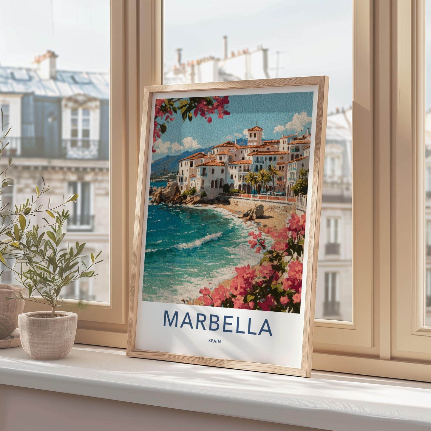Marbella Poster - Spain Travel Art - Coastal Town Flowers Home Decor