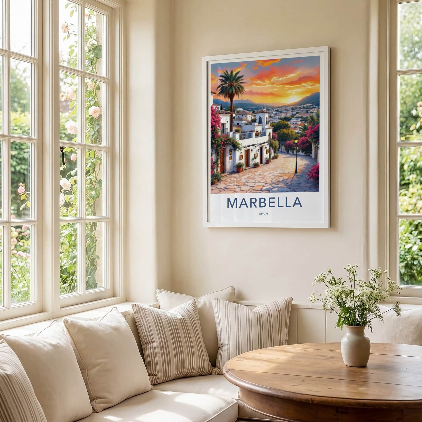 Marbella Poster - Spain Travel Art - Mediterranean Village Sunset Home Decor