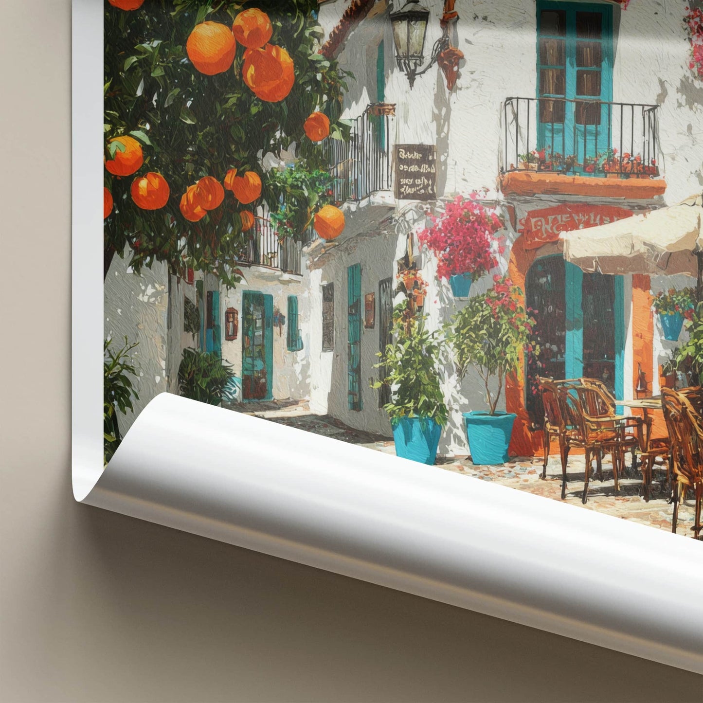 Marbella Poster - Spain Travel Art - Orange Trees Balcony Wall Decor