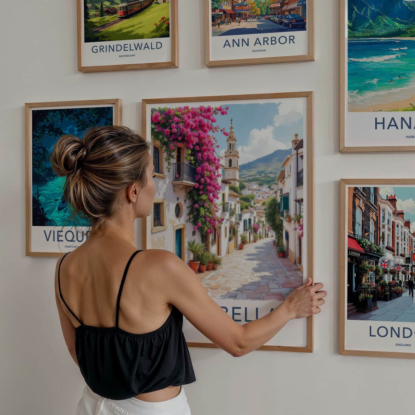 Marbella Poster - Spain Travel Art - Pink Flower Street Home Decor