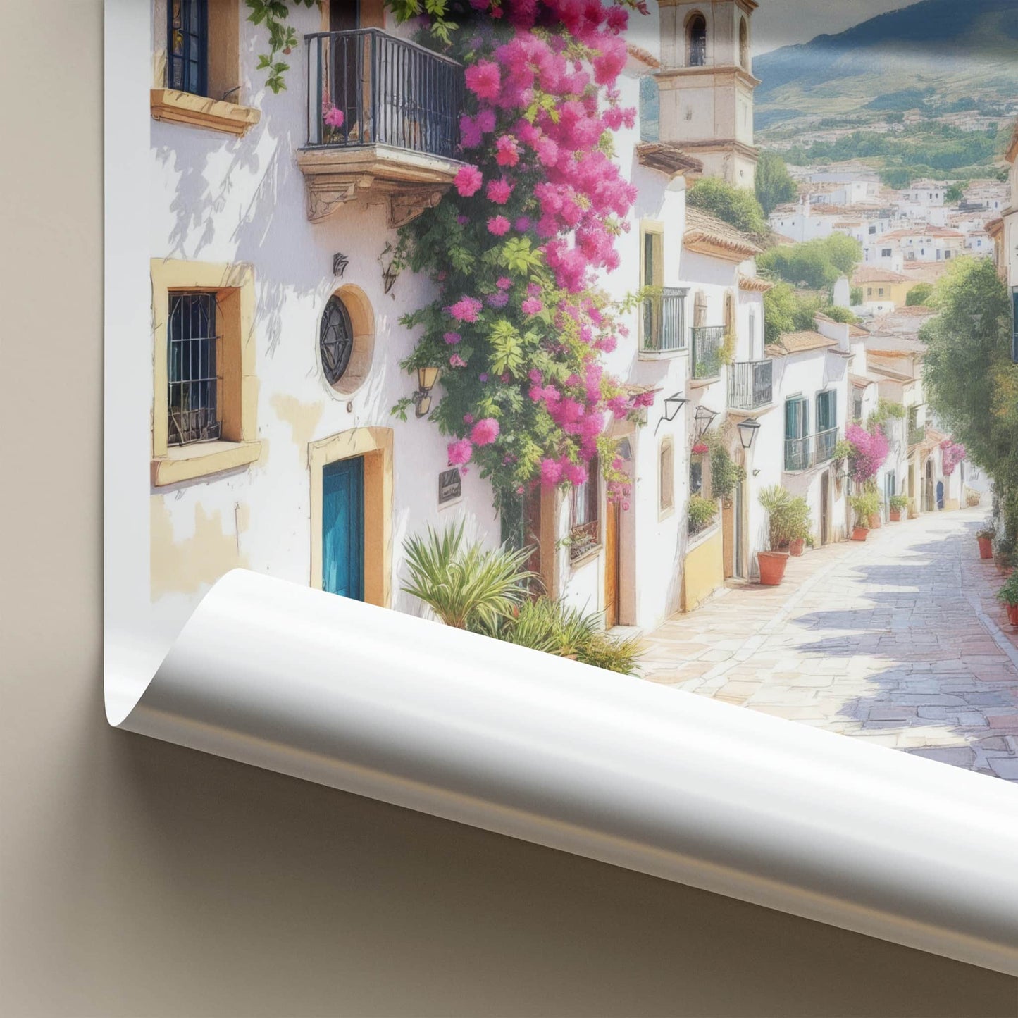 Marbella Poster - Spain Travel Art - Pink Flower Street Home Decor
