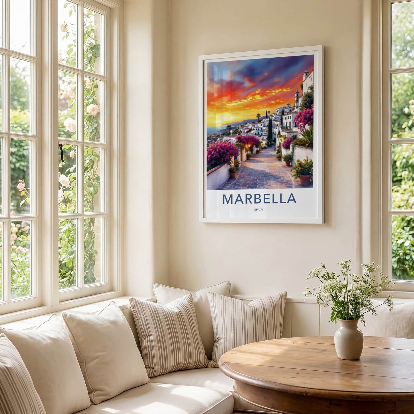 Marbella Poster - Spain Travel Art - Vibrant Floral Street Home Decor