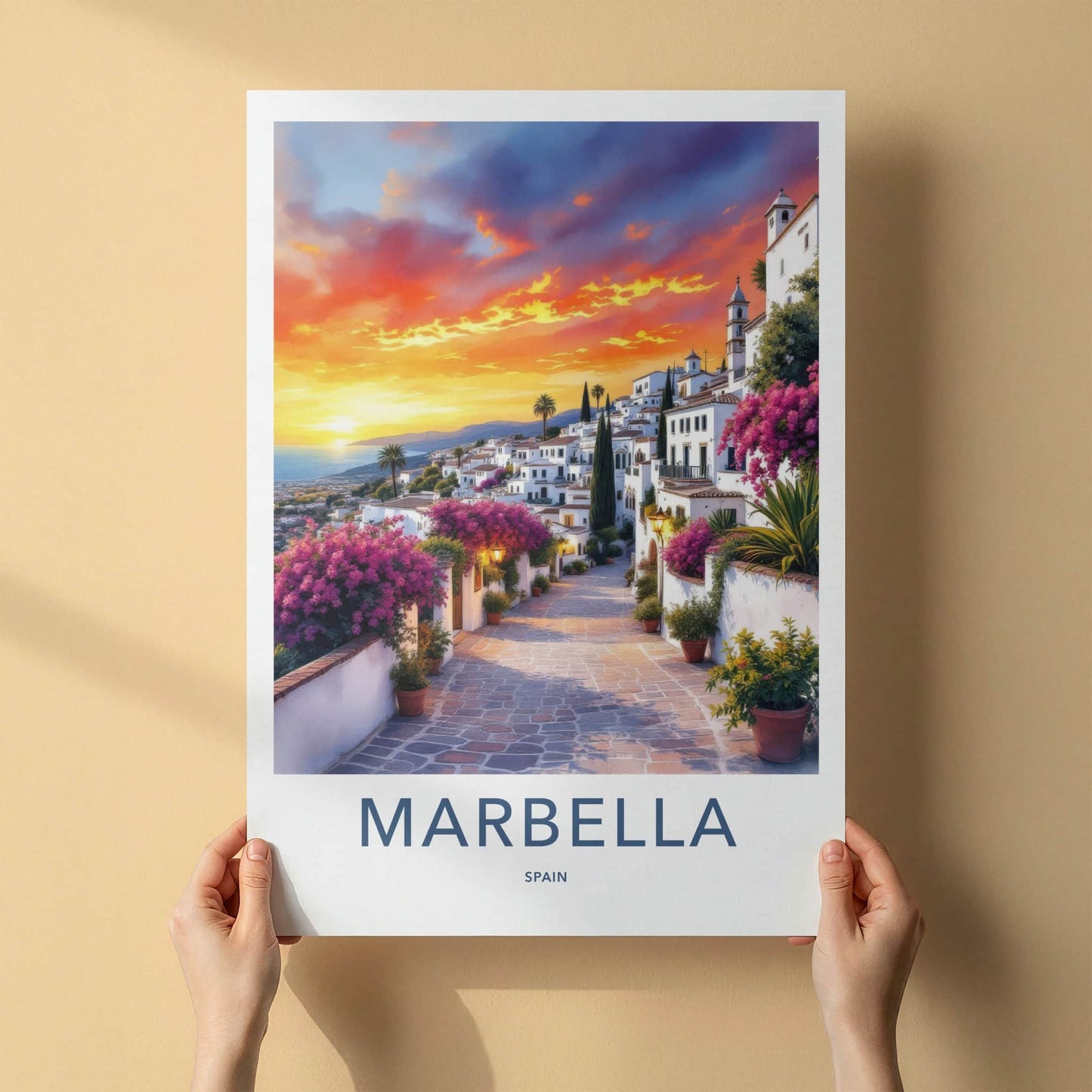 Marbella Poster - Spain Travel Art - Vibrant Floral Street Home Decor