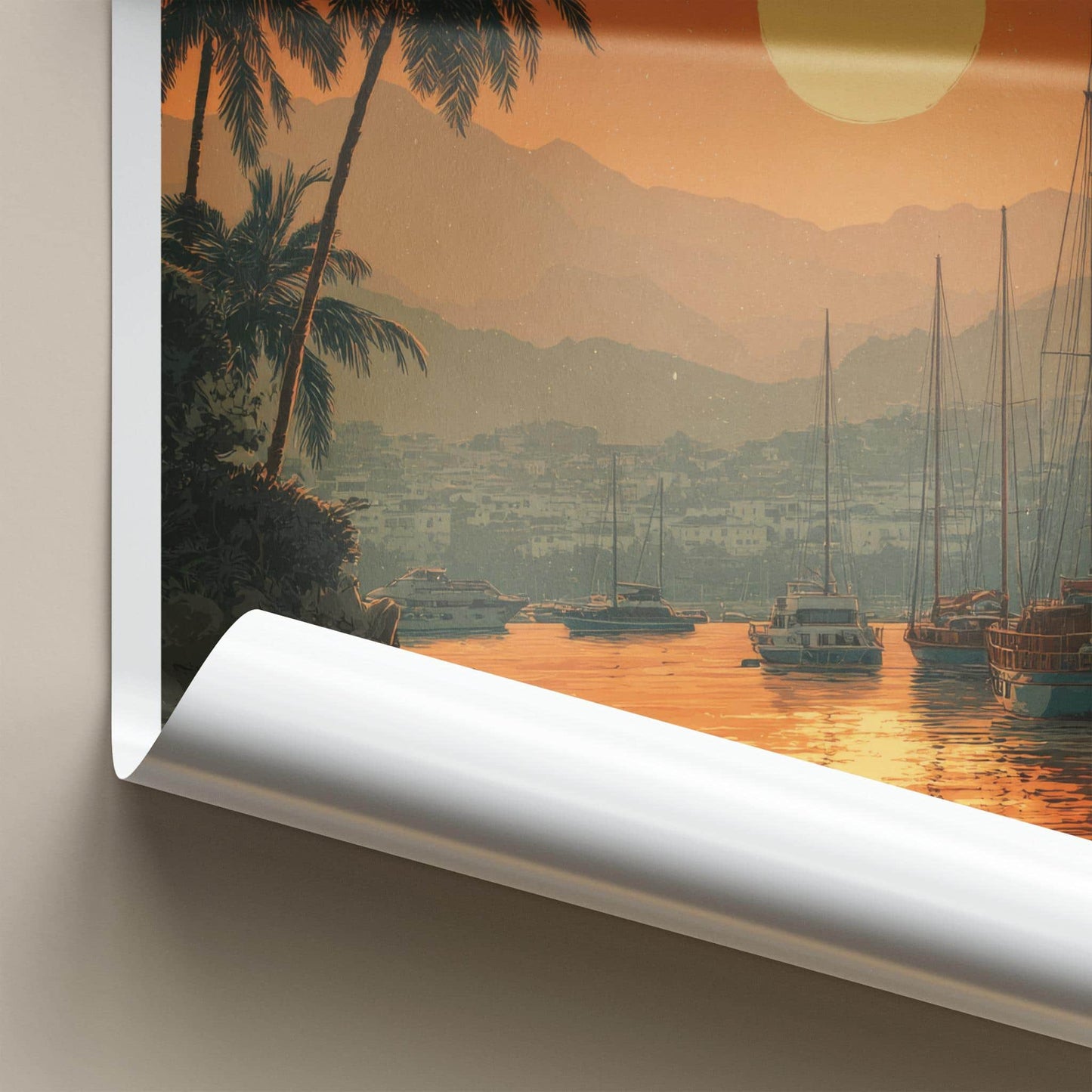 Marbella Poster - Spain Wall Art - Marina Sunset Palms Home Decor