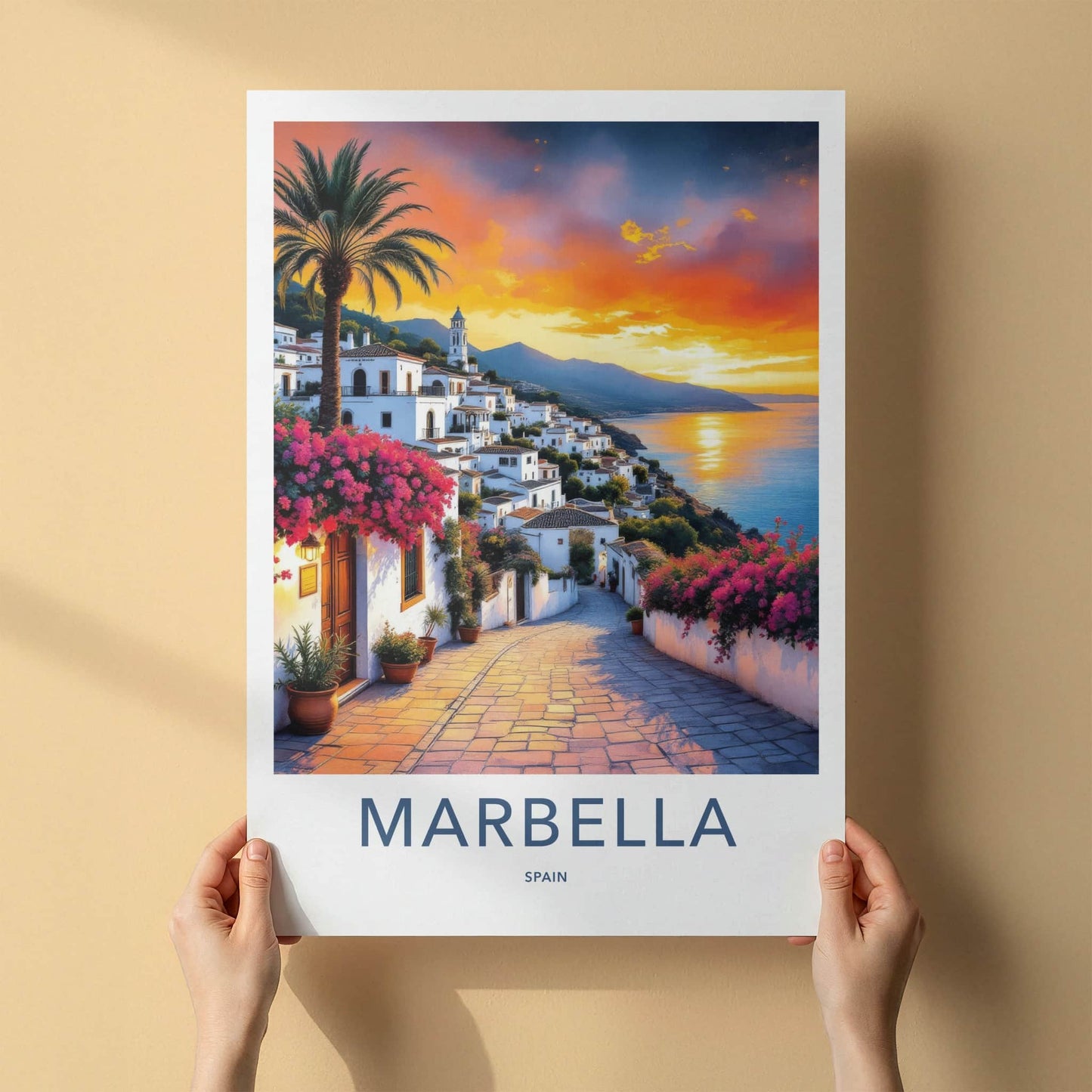 Marbella Poster - Spain Wall Art - Sunset Village Blooms Home Decor