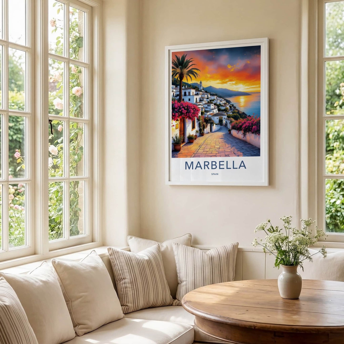 Marbella Poster - Spain Wall Art - Sunset Village Blooms Home Decor