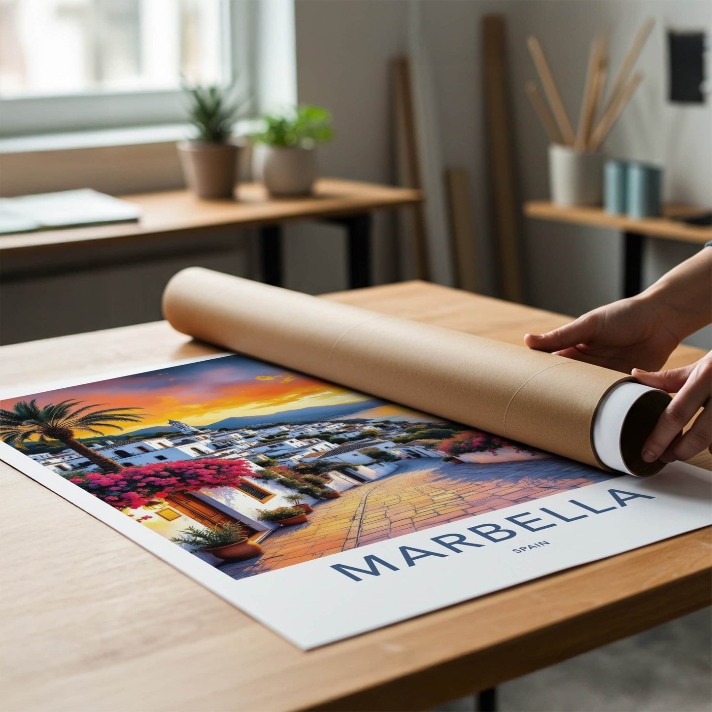 Marbella Poster - Spain Wall Art - Sunset Village Blooms Home Decor
