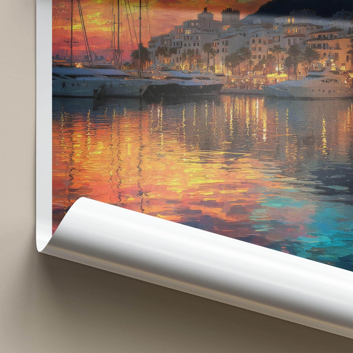 Marbella Poster - Spain Wall Art - Vibrant Sunset Harbor Home Decor