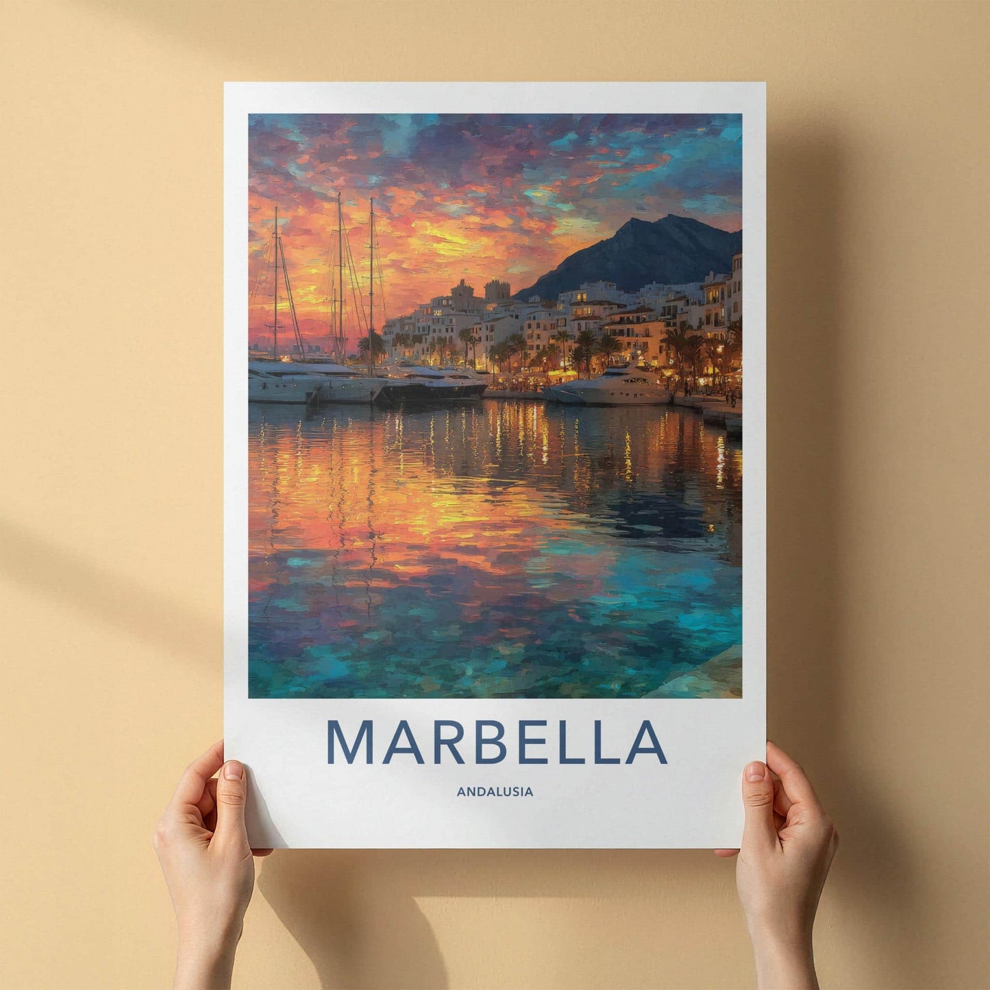 Marbella Poster - Spain Wall Art - Vibrant Sunset Harbor Home Decor