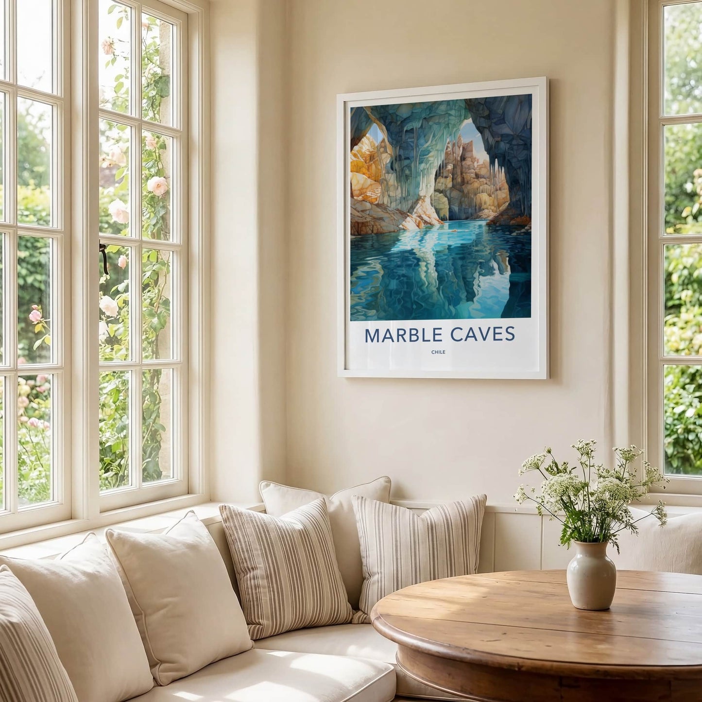 Marble Caves Poster - Chile Travel Art - Blue Water Caverns Home Decor