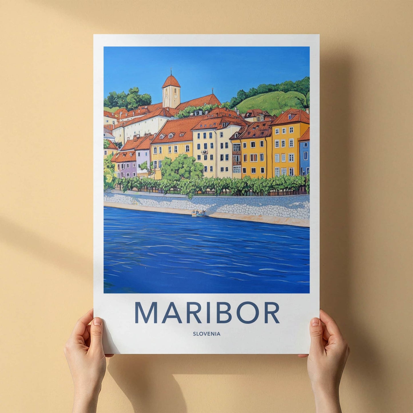 Maribor Poster - Slovenia Travel Art - Historic City River Home Decor