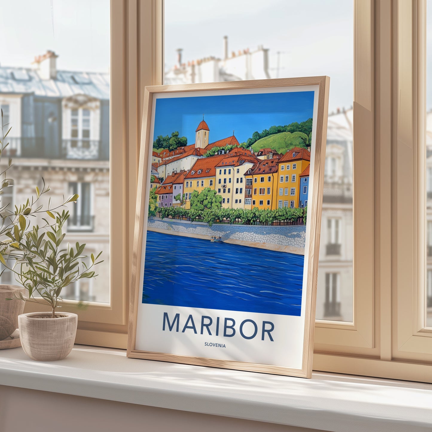 Maribor Poster - Slovenia Travel Art - Historic City River Home Decor