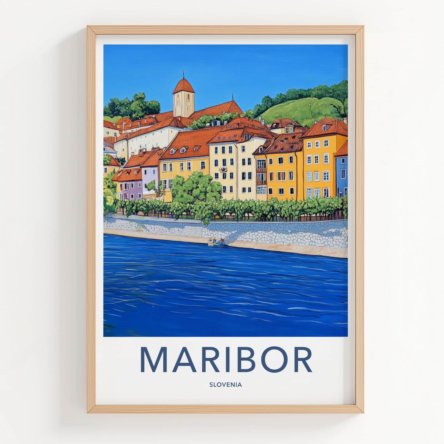 Maribor Poster - Slovenia Travel Art - Historic City River Home Decor