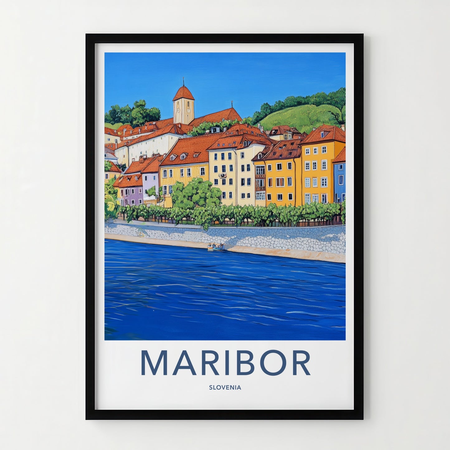 Maribor Poster - Slovenia Travel Art - Historic City River Home Decor
