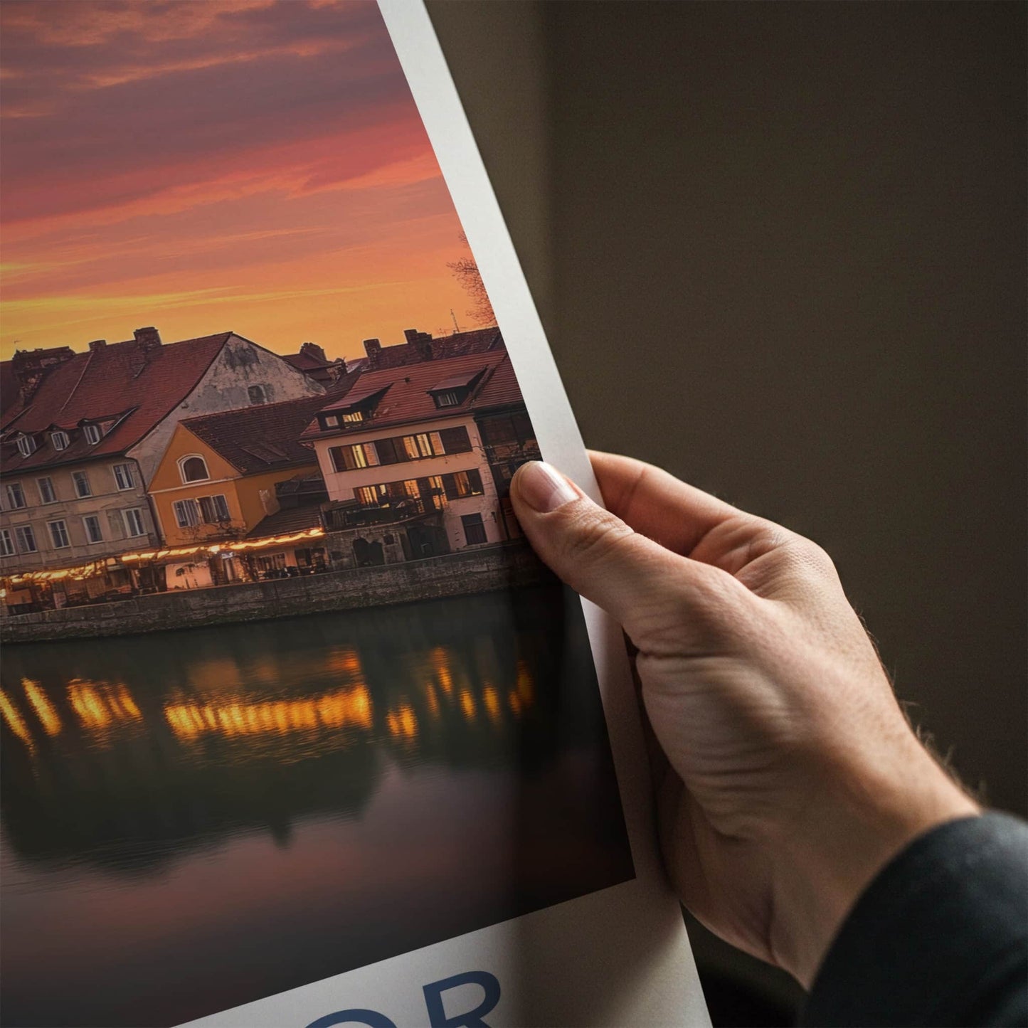 Maribor Poster - Slovenia Travel Art - Riverside Sunset Glow Wall Decor