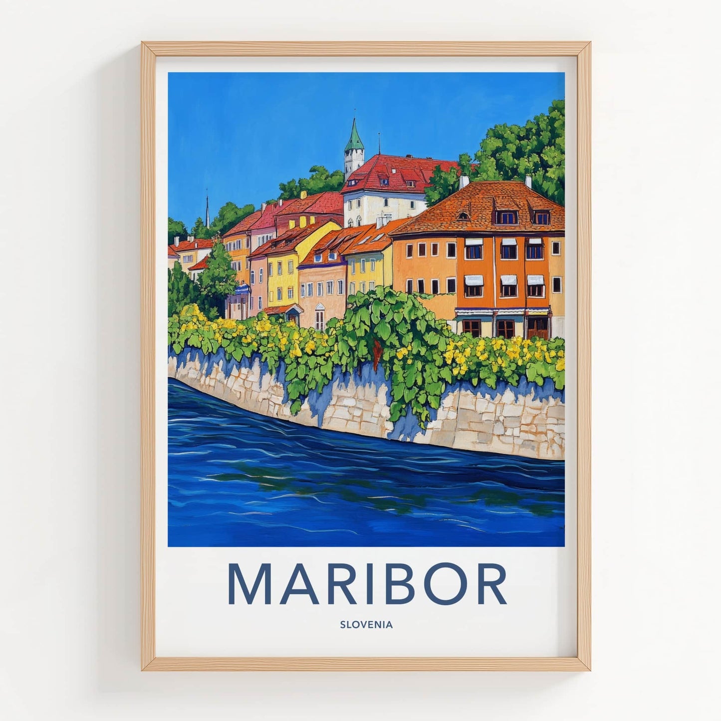 Maribor Poster - Slovenia Travel Art - Vibrant Riverside Town Home Decor