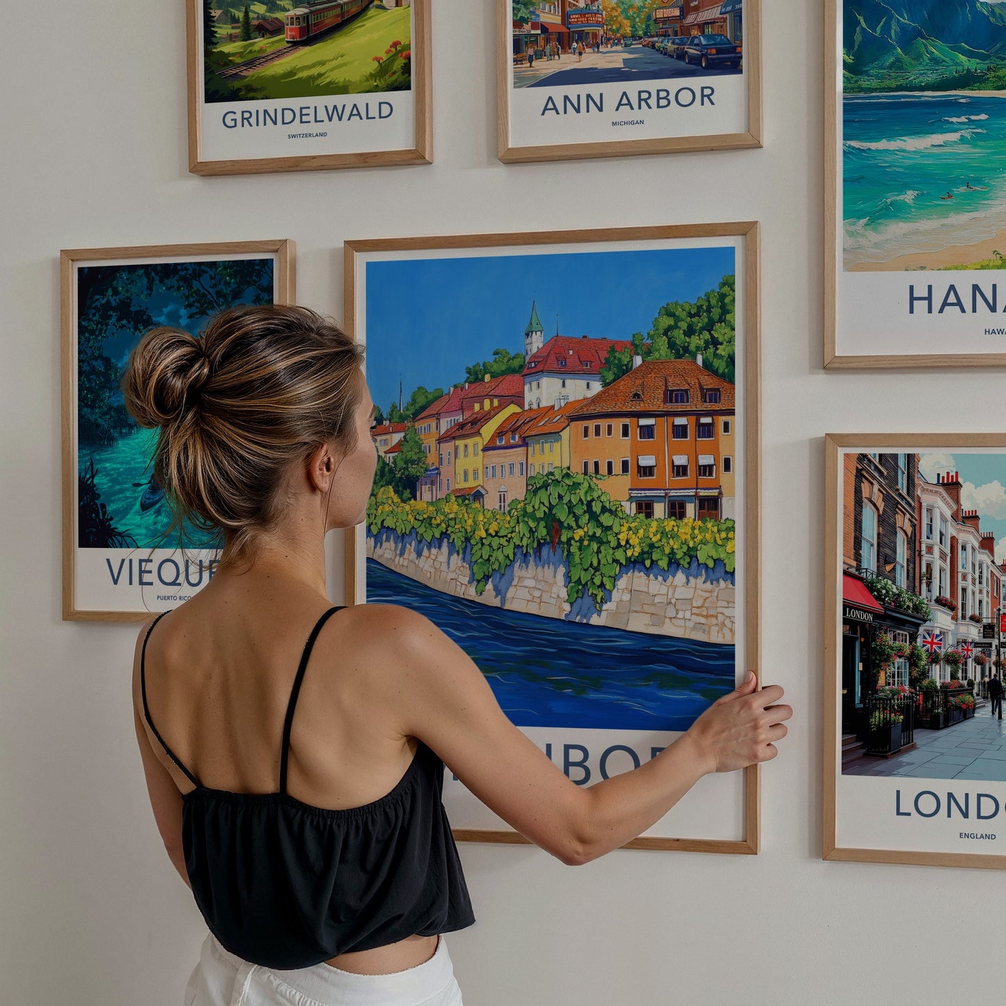 Maribor Poster - Slovenia Travel Art - Vibrant Riverside Town Home Decor
