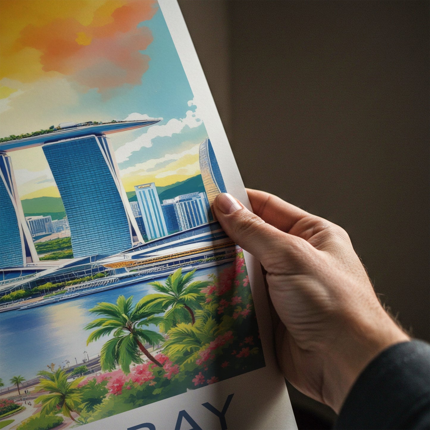 Marina Bay Poster Singapore Skyline Blue Water Wall Decor