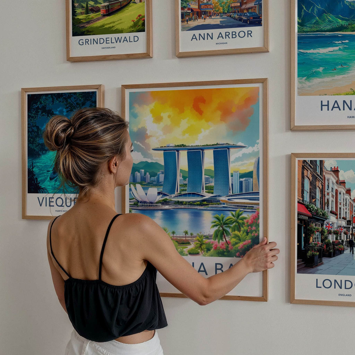 Marina Bay Poster Singapore Skyline Blue Water Wall Decor