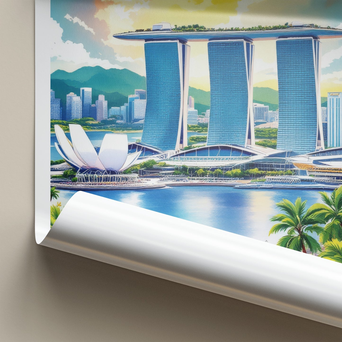 Marina Bay Poster Singapore Skyline Blue Water Wall Decor
