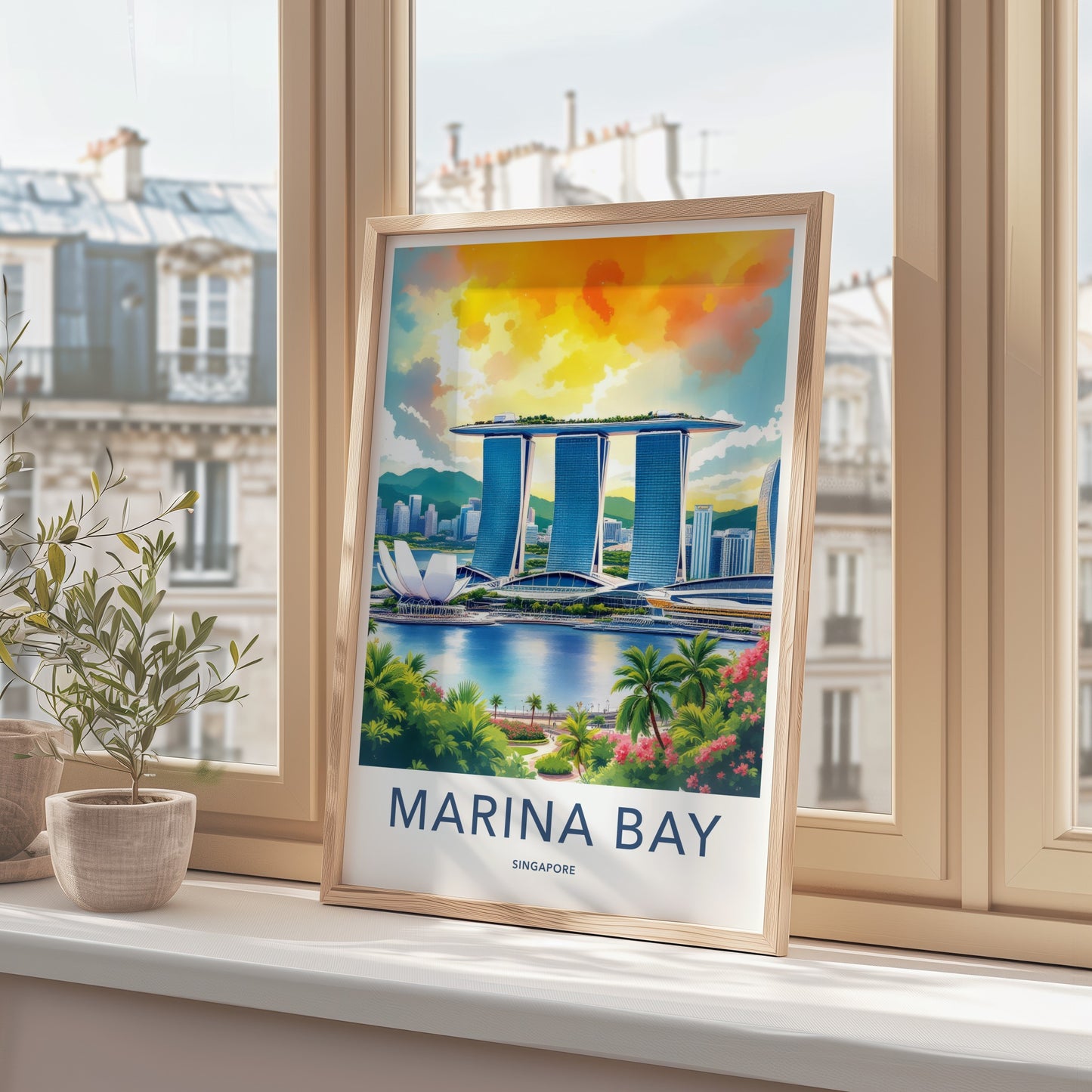 Marina Bay Poster Singapore Skyline Blue Water Wall Decor