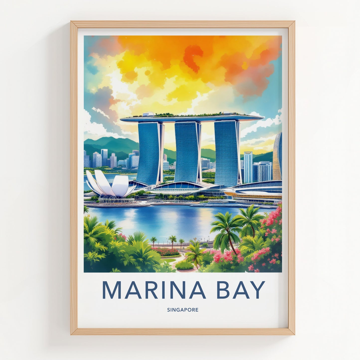 Marina Bay Poster Singapore Skyline Blue Water Wall Decor