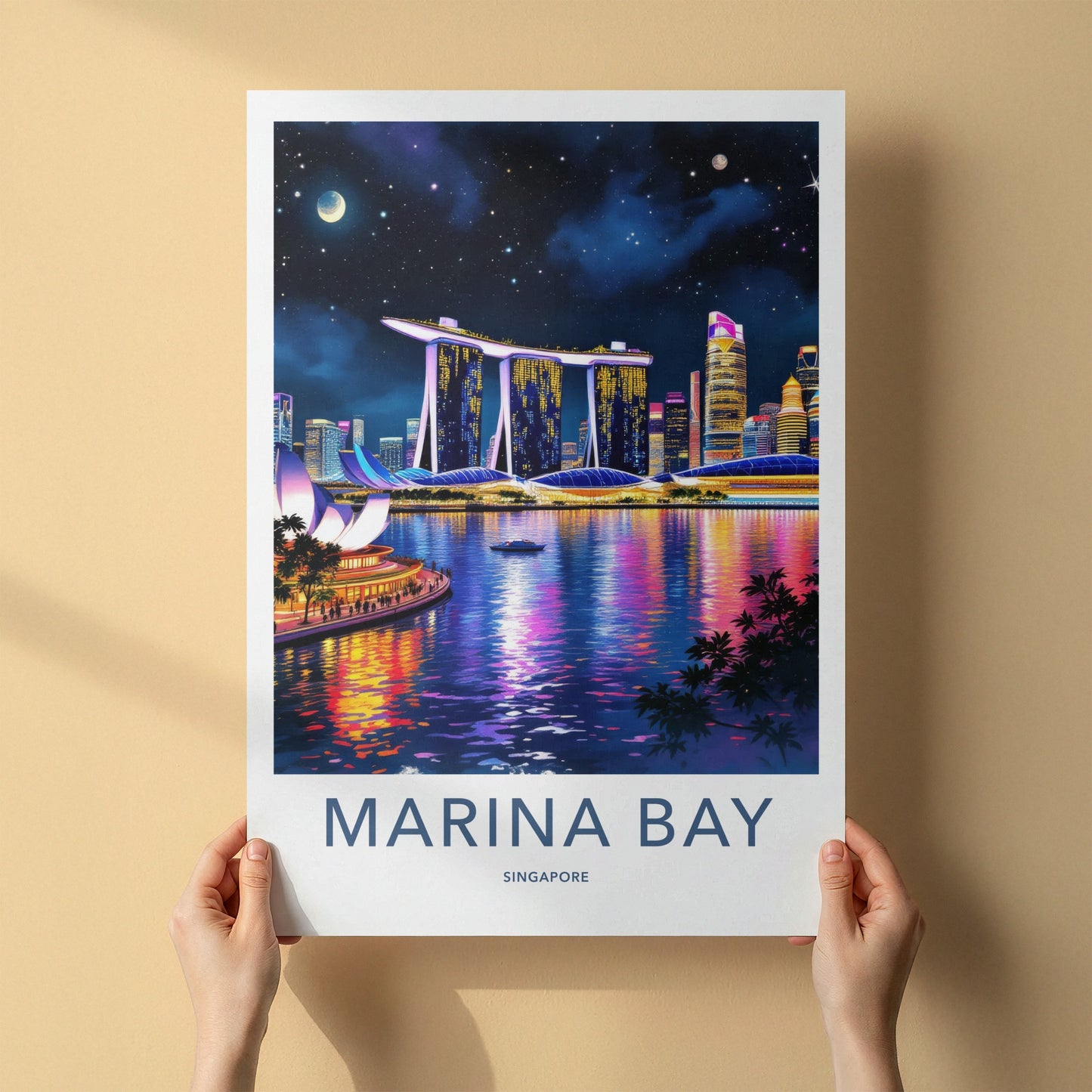 Marina Bay Poster - Singapore Travel Art - City Night Sky Gallery Art