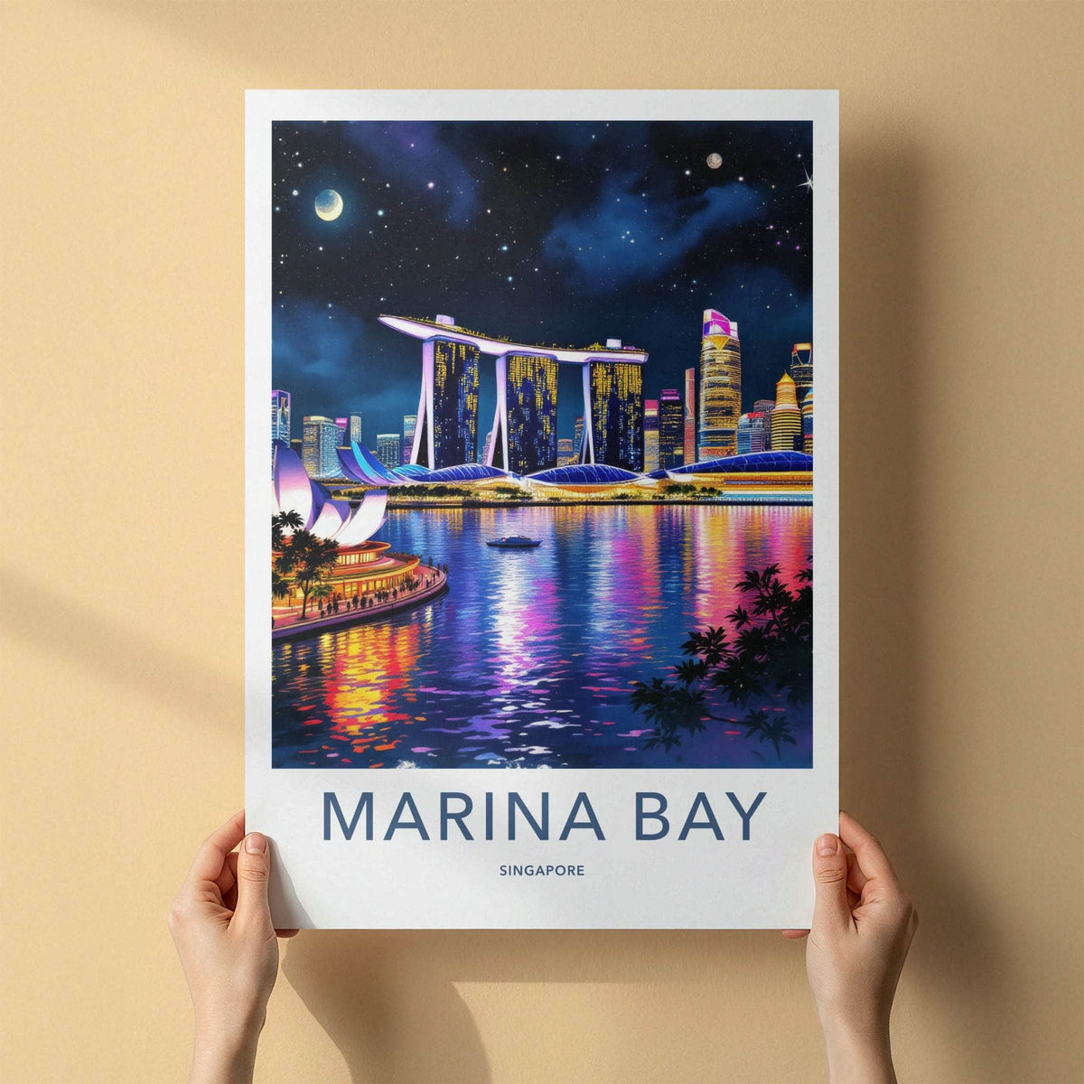 Marina Bay Poster - Singapore Travel Art - City Night Sky Gallery Art