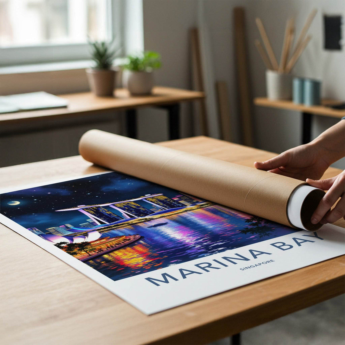 Marina Bay Poster - Singapore Travel Art - City Night Sky Gallery Art