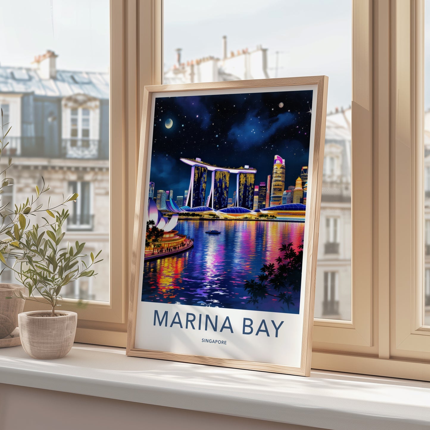 Marina Bay Poster - Singapore Travel Art - City Night Sky Gallery Art