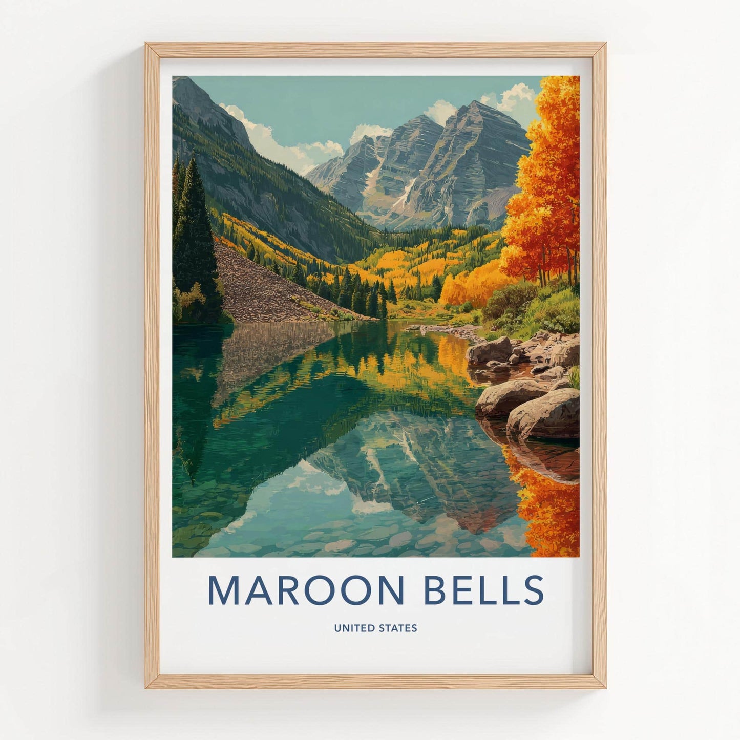 Maroon Bells Poster - Colorado Art Print - Autumn Lake Reflection Home Decor