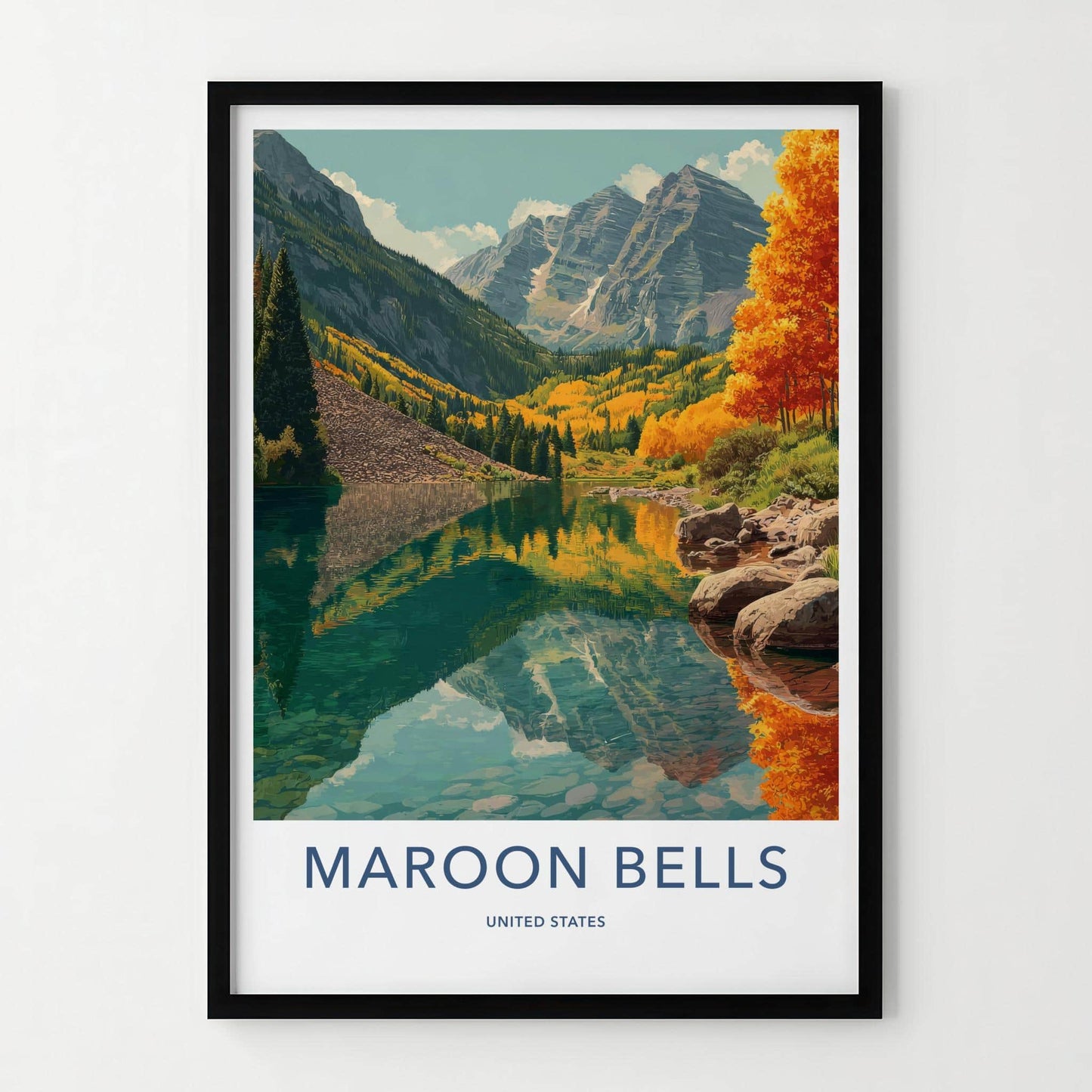 Maroon Bells Poster - Colorado Art Print - Autumn Lake Reflection Home Decor